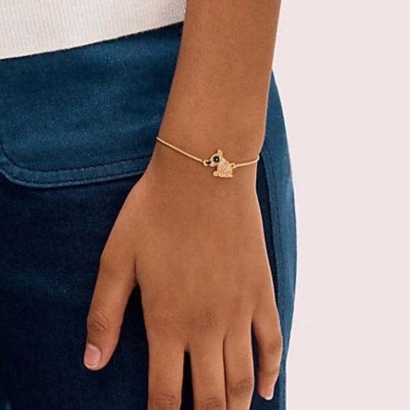 $58 Kate Spade Milo Crystal Dog Slider Adjustable Bracelet in black & gold